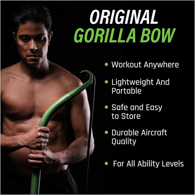 Travel Gorilla Bow Portable Home Gym Resistance Bands and Bar System for Fitness, Weightlifting and Exercise Kit, Full Body Workout Equipment Set